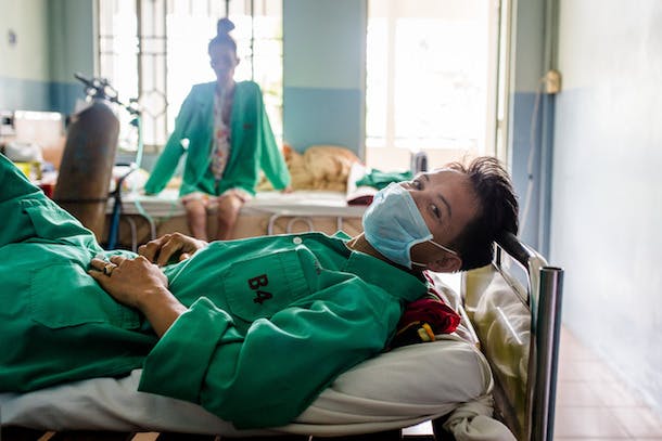 Regaining Strength through Effective Treatment and Care PHOTO FROM THE FIELD (24 SEPTEMBER 2015) - In Ho Chi Minh City, Viet Nam, a weightlifter is treated for multidrug-resistant tuberculosis at a dedicated hospital supported by Global Fund grants. Each day, he takes more than ten pills to combat the disease. Compared to a six-month regimen for TB cured by standard treatment, curing multidrug-resistant TB takes up to 24 months, and side effects of the medications can be hard on the patient. In two weeks he will pass the highly infectious stage, and will able to go home to be cared for by his family. Although much more needs to be done, globally the number of people being treated for multidrug-resistant forms of TB has increased nearly four-fold since 2010, reaching 210,000, thanks to programs supported by the Global Fund. For more information about Global Fund-supported programs, please visit our website: www.theglobalfund.org For more information about Global Fund photos, please e-mail: photos@theglobalfund.org Copyright: The Global Fund / Ryan Quinn Mattingly